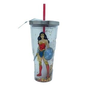 Wonder Woman‎ Tumbler with Straw 20 ounce Insulated Glitter NEW